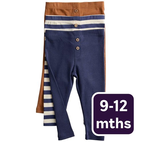 M&S Boys Pure Cotton Striped Leggings, 9-12 M, Blue Mix