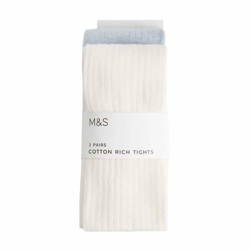 M&S Rib Tights, 5-6 Y, Blue Mix