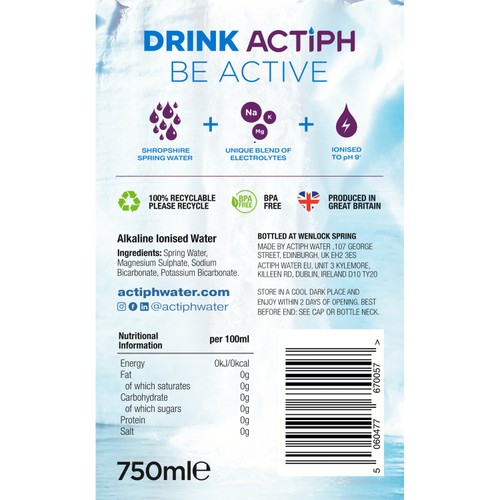ACTIPH Alkaline Ionised Water Glass Bottle