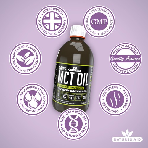 Natures Aid 100% MCT Oil Premium Coconut Oil 