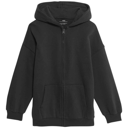 M&S Unisex Cotton Rich Plain Hoodie, 8-9 Years, Black