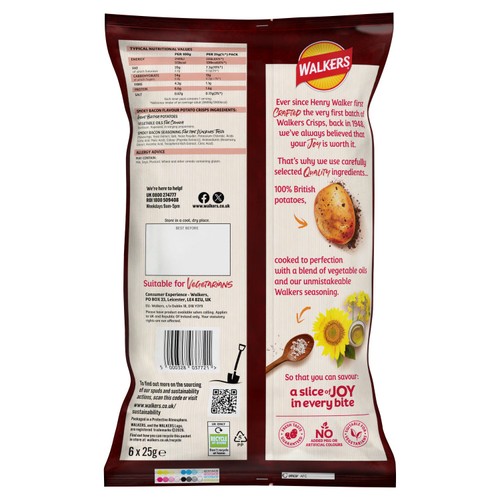 Walkers Smoky Bacon Multipack Crisps 6x25g