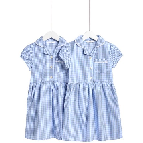 M&S Girls Cotton Rich School Dresses, 4-5 Years, Light Blue