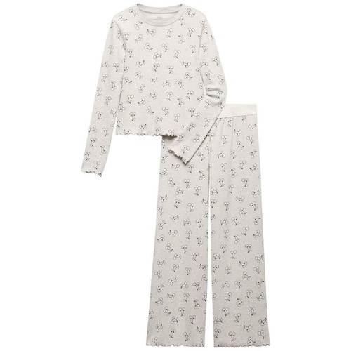 M&S Girls Cotton Rich Cherry Ribbed Pyjamas, 7-8 Years, Grey Marl