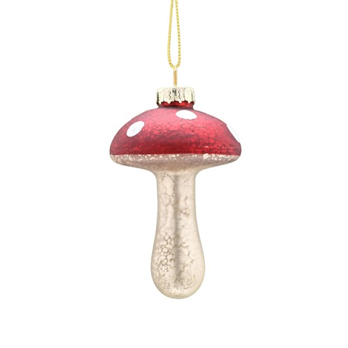 Red Glass Mushroom with Silver Glitter Decoration 