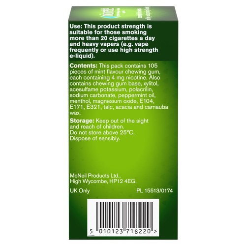 Nicorette Fresh Mint Chewing Gum, 4 mg, 105 Pieces (Stop Smoking Aid)