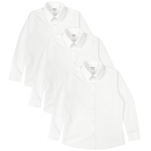 M&S Boys Regular Fit Easy to Iron Shirts, 8-9 Years, White