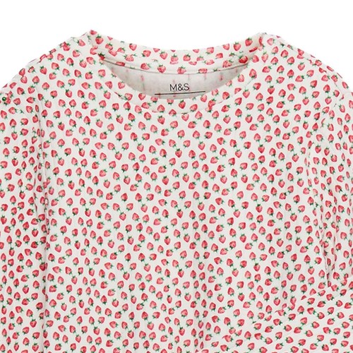M&S Girls Strawberry Patterned Cosy Pyjamas 7-8 Years 