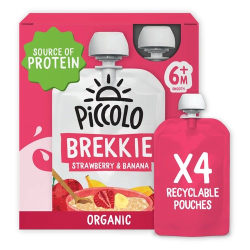 Piccolo Brekkie Strawberry & Banana Baby Food Pouch Multipack 6+ Months