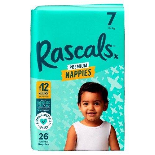 Rascals Premium Nappies, Size 7 (17+kg)