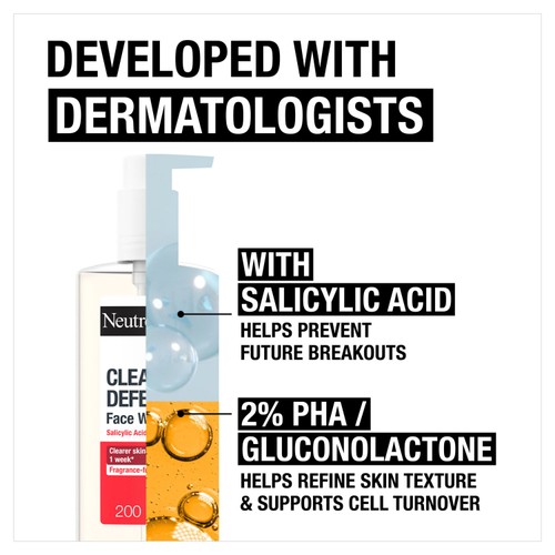 Neutrogena Clear and Defend+ Face Wash with Salicylic Acid + 2% PHA