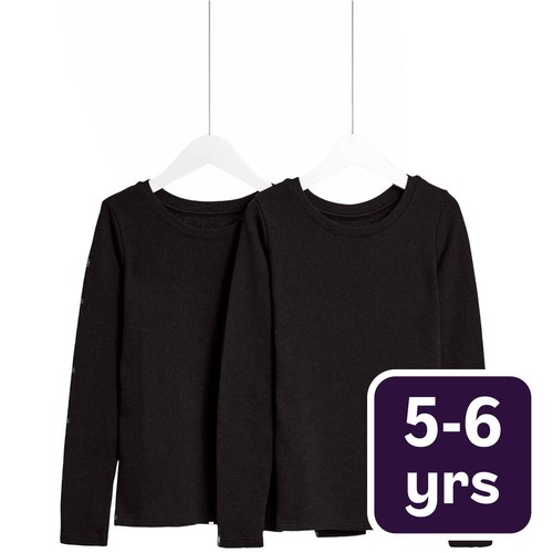 M&S Unisex 2pk Heatgen Thermal Tops, 5-6 Years Black