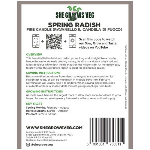 She Grows Veg Spring Radish Fire Candle Seeds