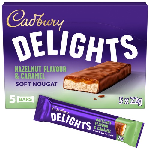 Cadbury Delights Soft Nougat Hazelnut & Caramel Chocolate Bars