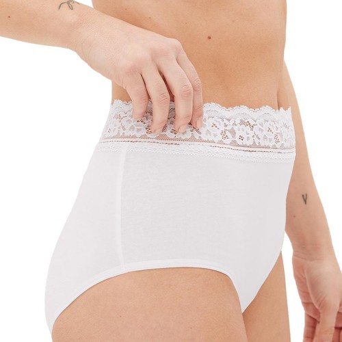 M&S Womens Collection Cotton Lycra & Lace Full Briefs, 5 Pack, 12, White