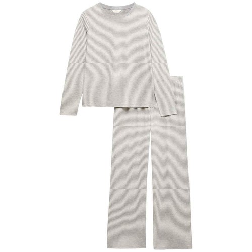 M&S Womens Pure Cotton Printed Pyjama Set, S, Grey