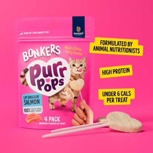 BONKERS Purrpops Freeze Dried Salmon Flavoured Lollipop Cat Treats