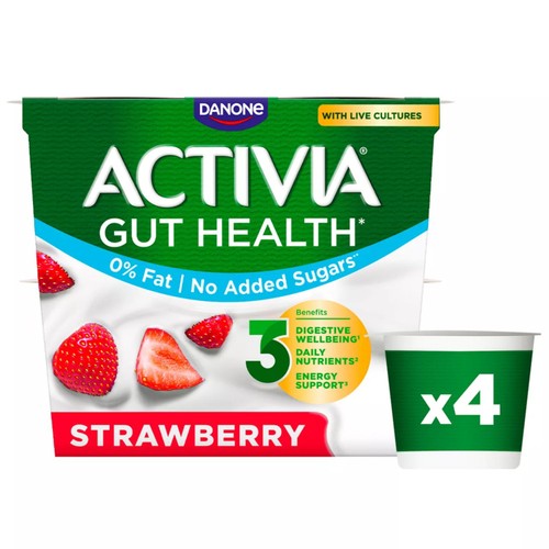 Activia Strawberry Fat Free No Added Sugar Gut Health Yoghurt Multipack