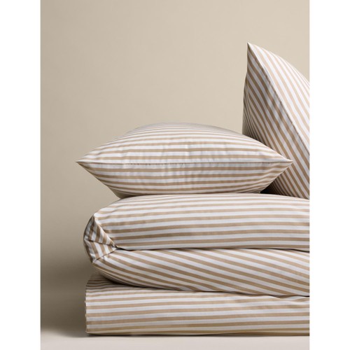 M&S Cotton Blend Simple Stripe Bedding Set, Biscuit, Super King