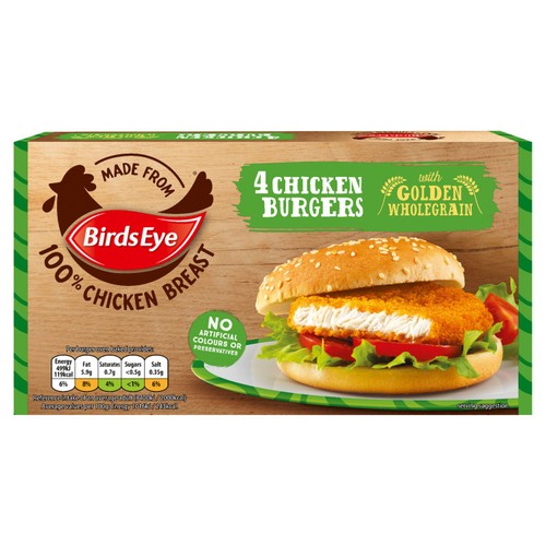 Birds Eye 4 Chicken Burgers with Golden Wholegrain