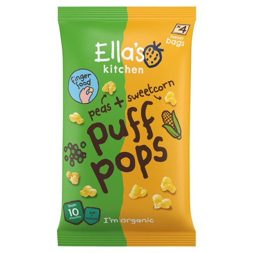 Ella's Kitchen Peas and Sweetcorn Puff Pops Multipack Baby Snack 10+ Months