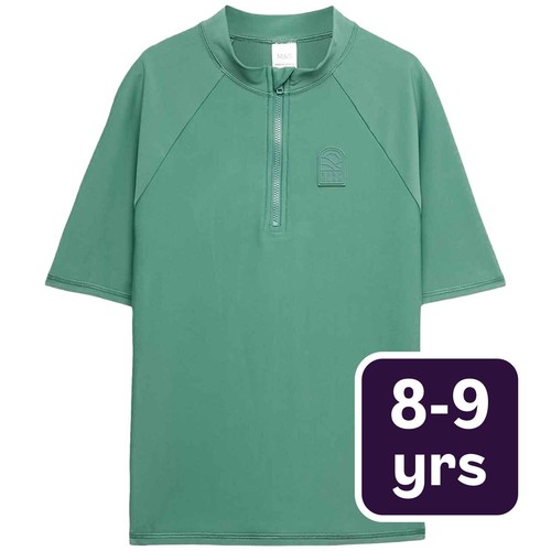 M&S Boys Round Neck Rash Vest, 8-9 Years, Green