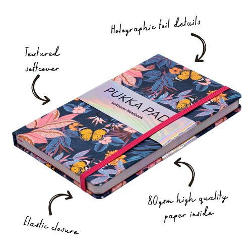 Pukka Pad Bloom Softcover Notebook Blue, 21 x 13cm, Floral Design, Blue
