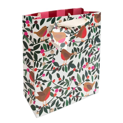 Caroline Gardner Christmas Robins Medium Gift Bag