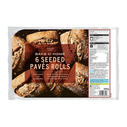 M&S 6 Bake At Home Seeded Paves Rolls