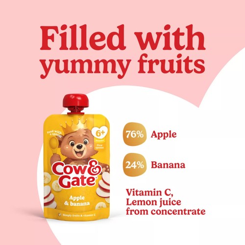 Cow & Gate Fruit Pouch Apple & Banana Baby Food Snack 6+ Months