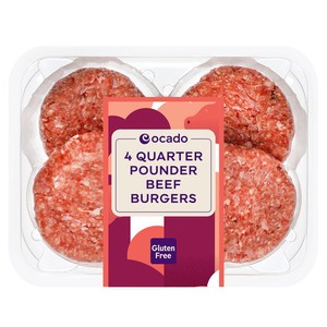 4 British Quarter Pounder Beef Burgers 454g