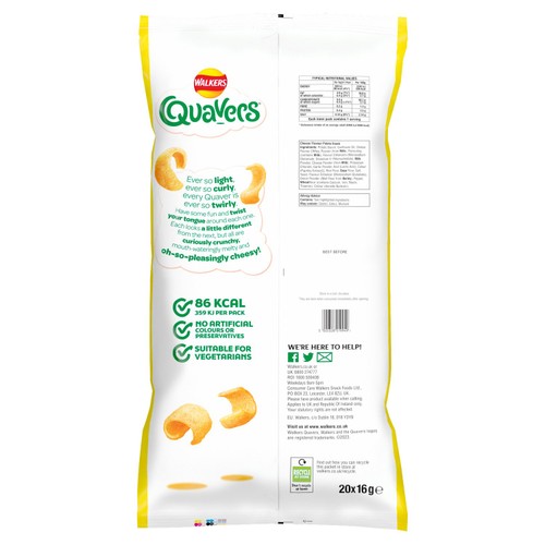 Walkers Quavers Cheese Multipack Snacks Crisps 20x16g