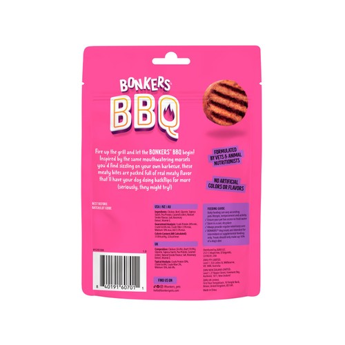 BONKERS BBQ, Soft & Chewy Beef Burger Flavored Dog Treats, 85g, Bag