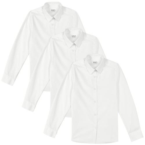 M&S Girls' Slim Fit Easy to Iron Blouses, Size 4-5 Years, White