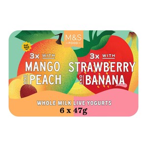 M&S 3 x Mango & Peach & 3 x Strawberry & Banana Whole Milk Live Yogurts