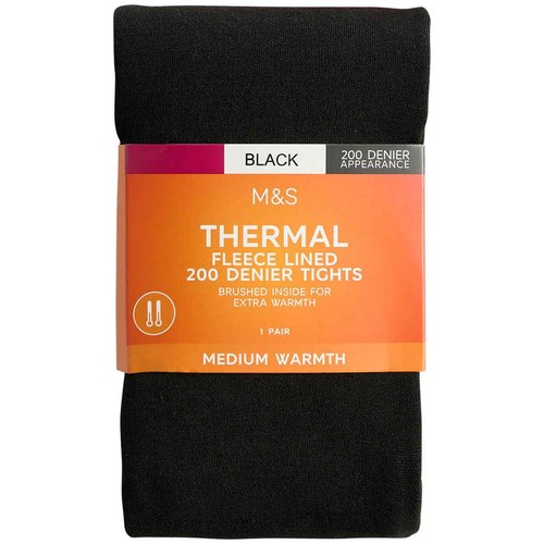M&S Womens Collection 200 Denier Thermal Fleece Lined Tights, Medium, Black