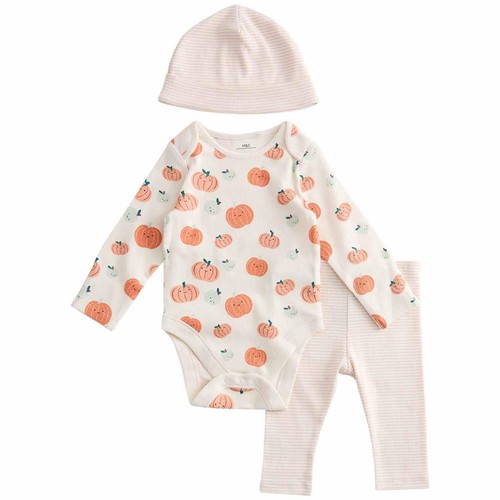 M&S Halloween Pumpkin Bodysuit Outfit, 3-6 Months, Orange Mix