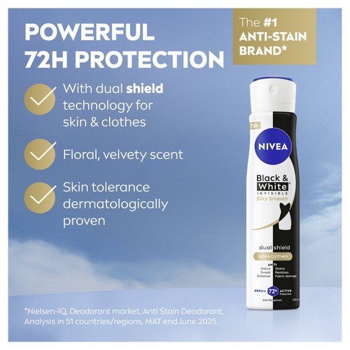 NIVEA Black & White Silky Smooth Anti-Perspirant Deodorant Spray 