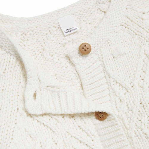 M&S Collection Girls, Pure Cotton Patterned Cardigan, 12-18 Months, Cream