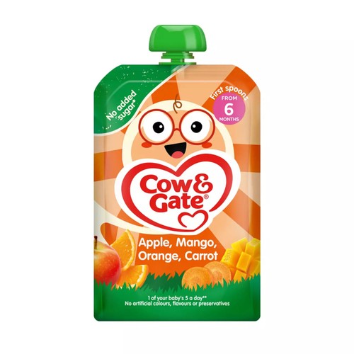 Cow & Gate Fruit Pouch Apple Mango Orange & Carrot Baby Food 6+ Months