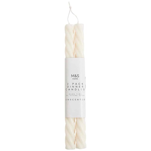 M&S Collection Set of 2 Twisted Dinner Candles White