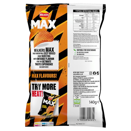 Walkers Max Punchy Paprika Sharing Bag Crisps