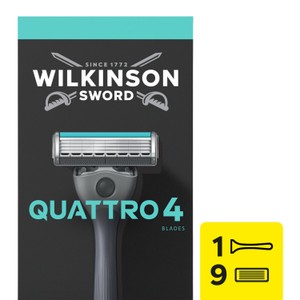 Wilkinson Sword Quattro Mens 1 Razor And 9 Blade Refills Pack