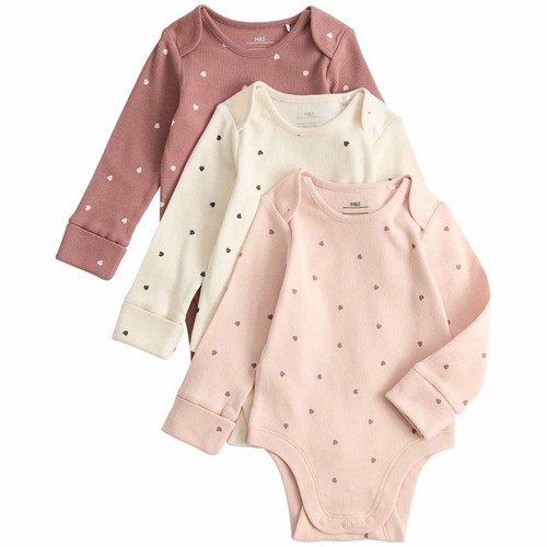 M&S Heart Long Sleeve Bodysuit, 2-3 Y, Pink Mix