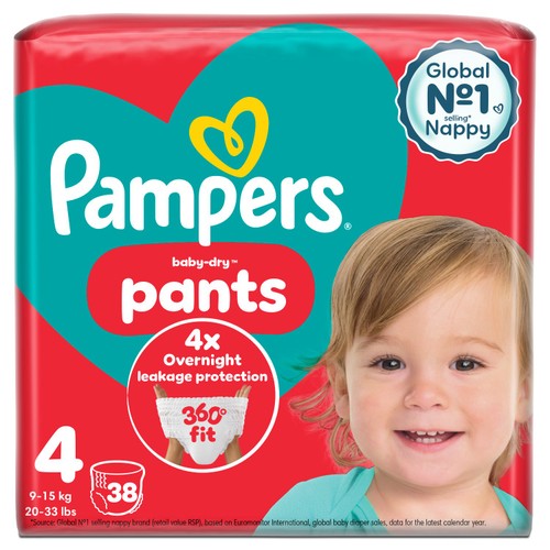 Pampers Baby-Dry Nappy Pants, Size 4 (9-15kg) Essential Pack 