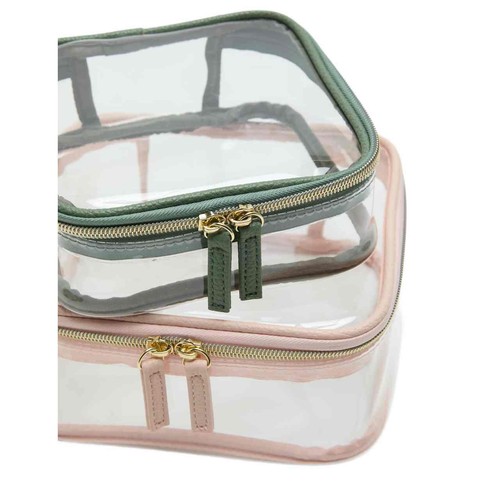 M&S Set of 3 Clear Make-Up Bags, Pink Mix
