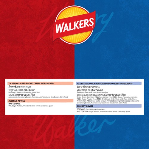 Walkers Ready Salted, Cheese & Onion Variety Multipack Crisps