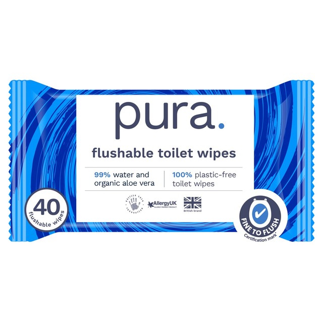 Pura Plastic-Free Biodegradable Flushable Toilet Wipes 40 Pack