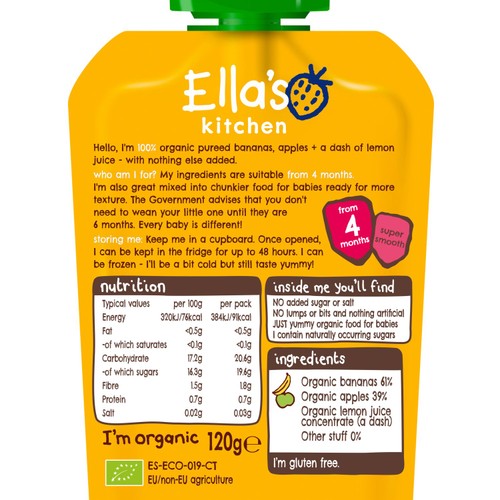 Ella's Kitchen Bananas & Apples Baby Food Pouch 4+ Months