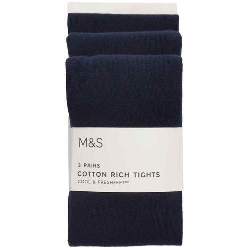 M&S School Tights, 3 Pack, 11-12 Years, Navy